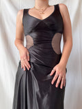 Long Black Slip Dress with Mesh Cut-outs | Est. Size 8-10 - Zip Vintage