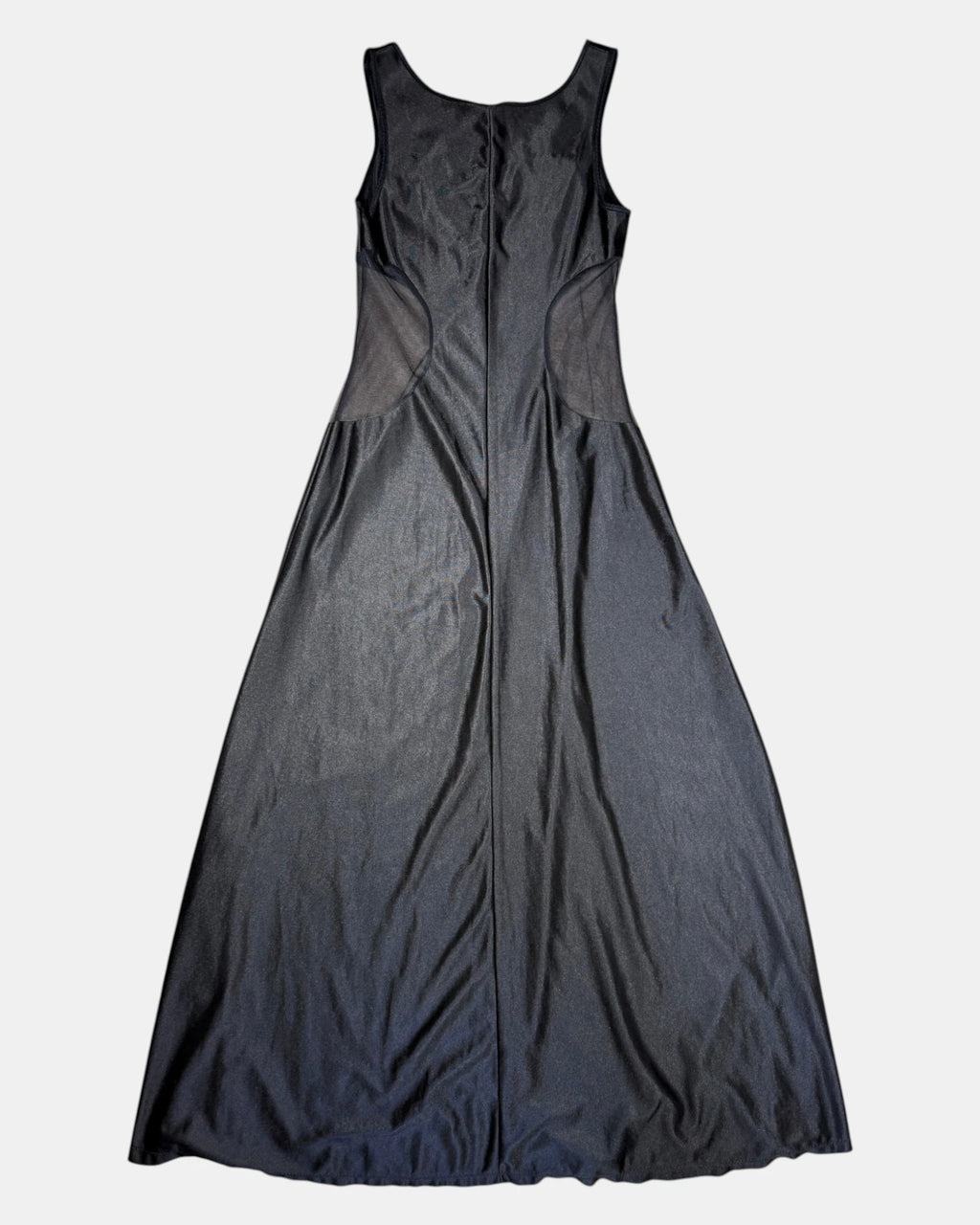 Long Black Slip Dress with Mesh Cut-outs | Est. Size 8-10 - Zip Vintage