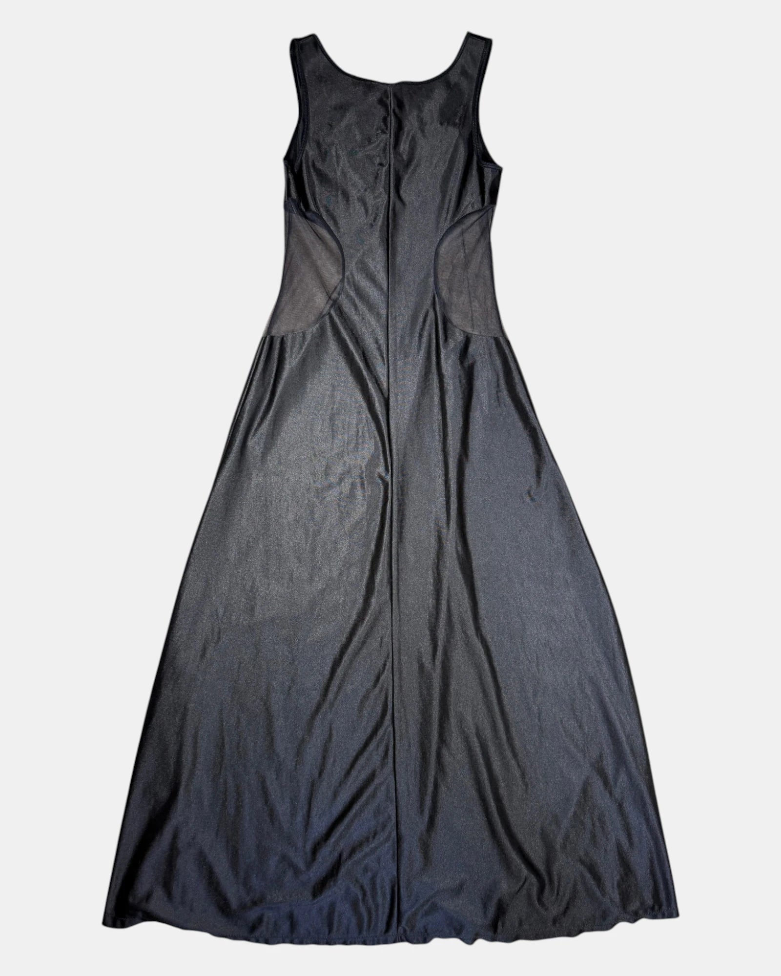 Long Black Slip Dress with Mesh Cut-outs | Est. Size 8-10