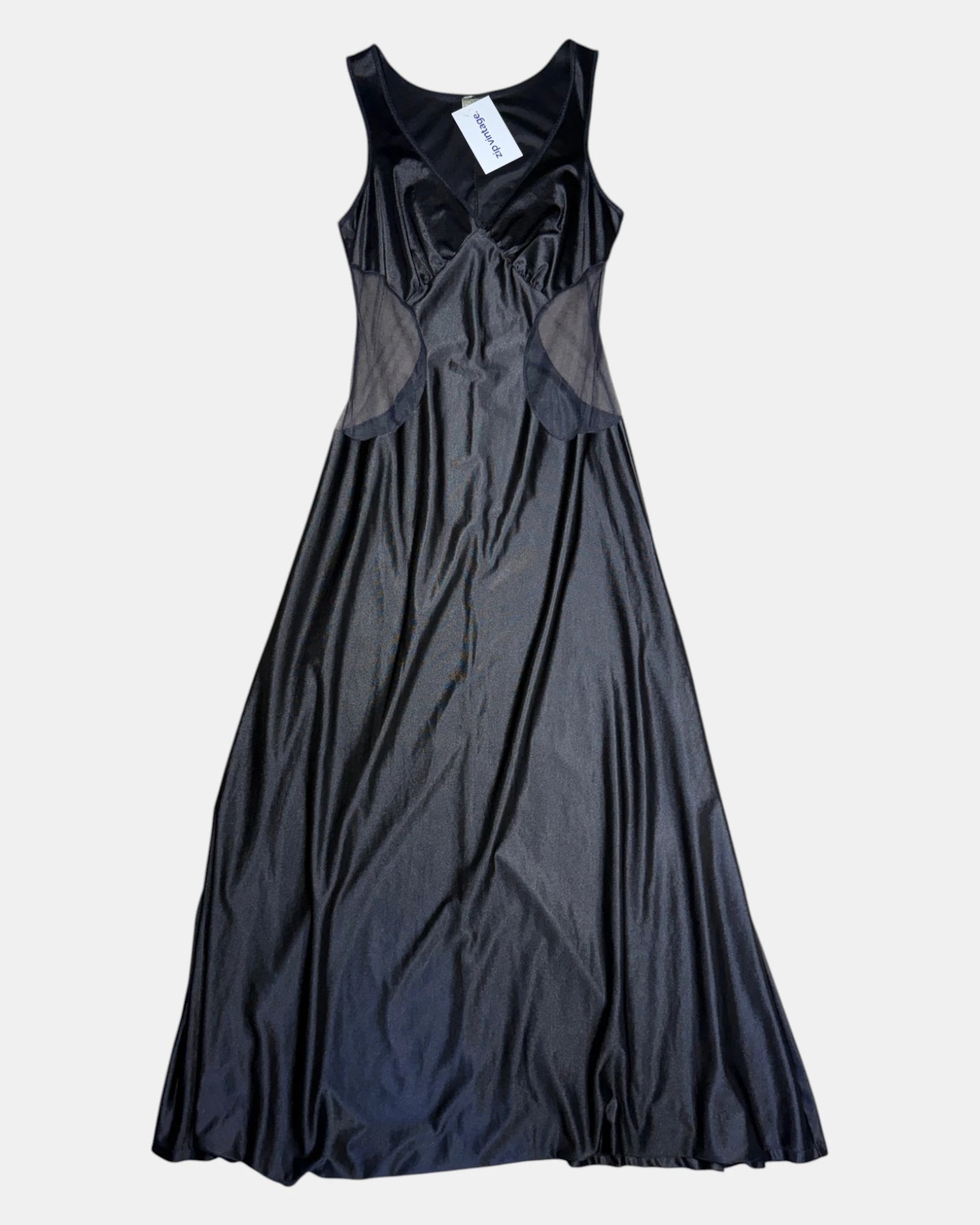 Long Black Slip Dress with Mesh Cut-outs | Est. Size 8-10