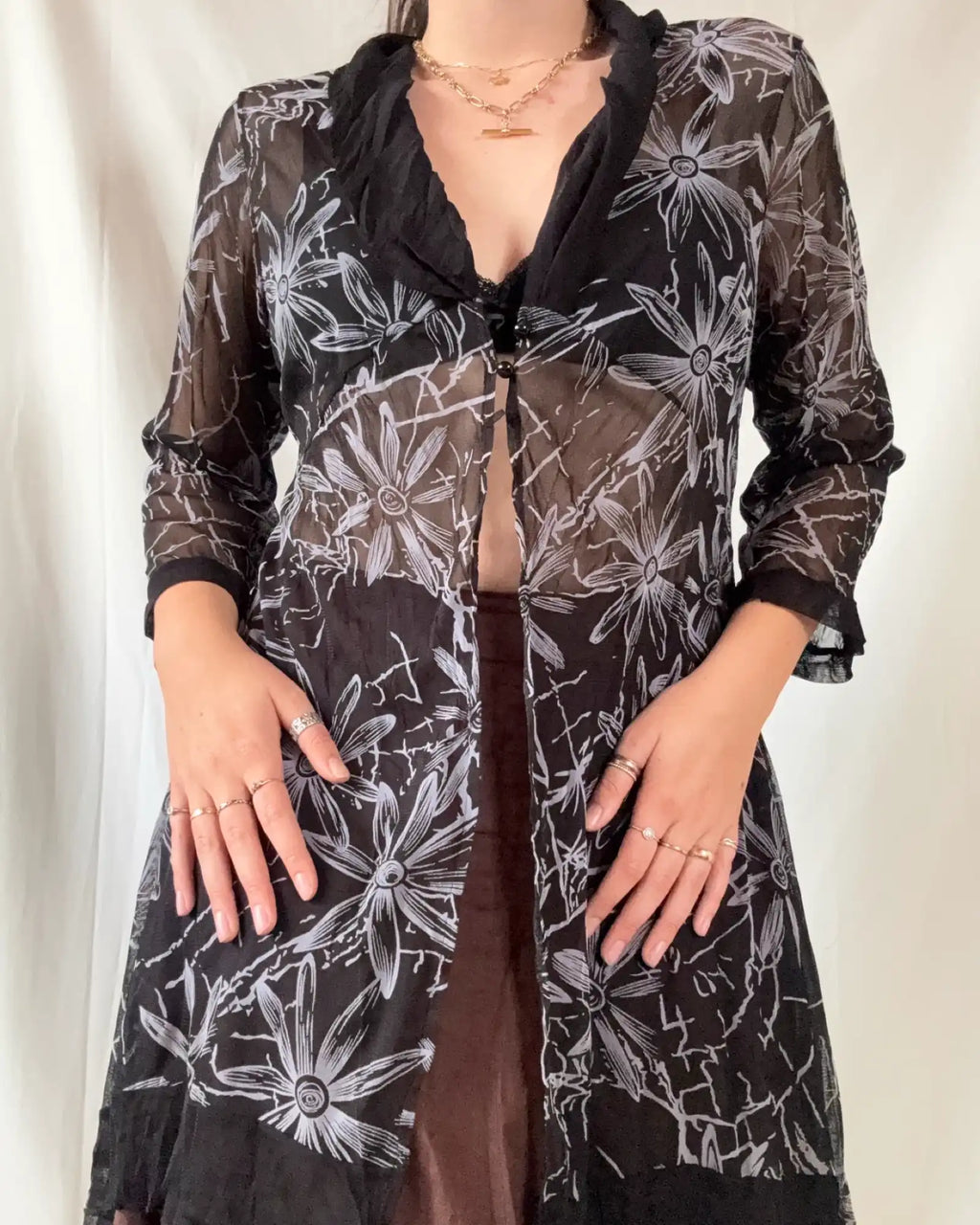 Black & Grey Long Cardigan Dress