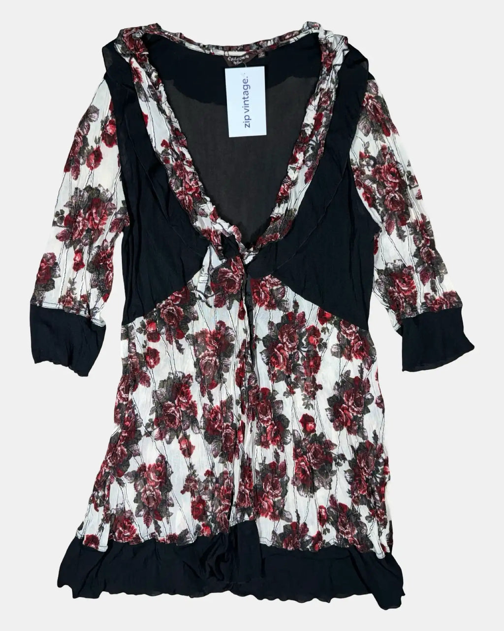 Red & White Floral Mesh Dress