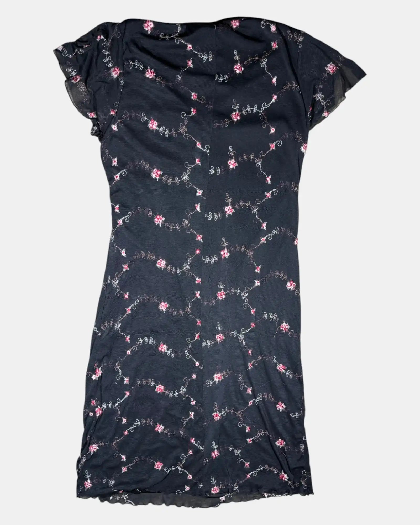 Black & Pink Floral Wrap Dress