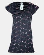 Black & Pink Floral Wrap Dress