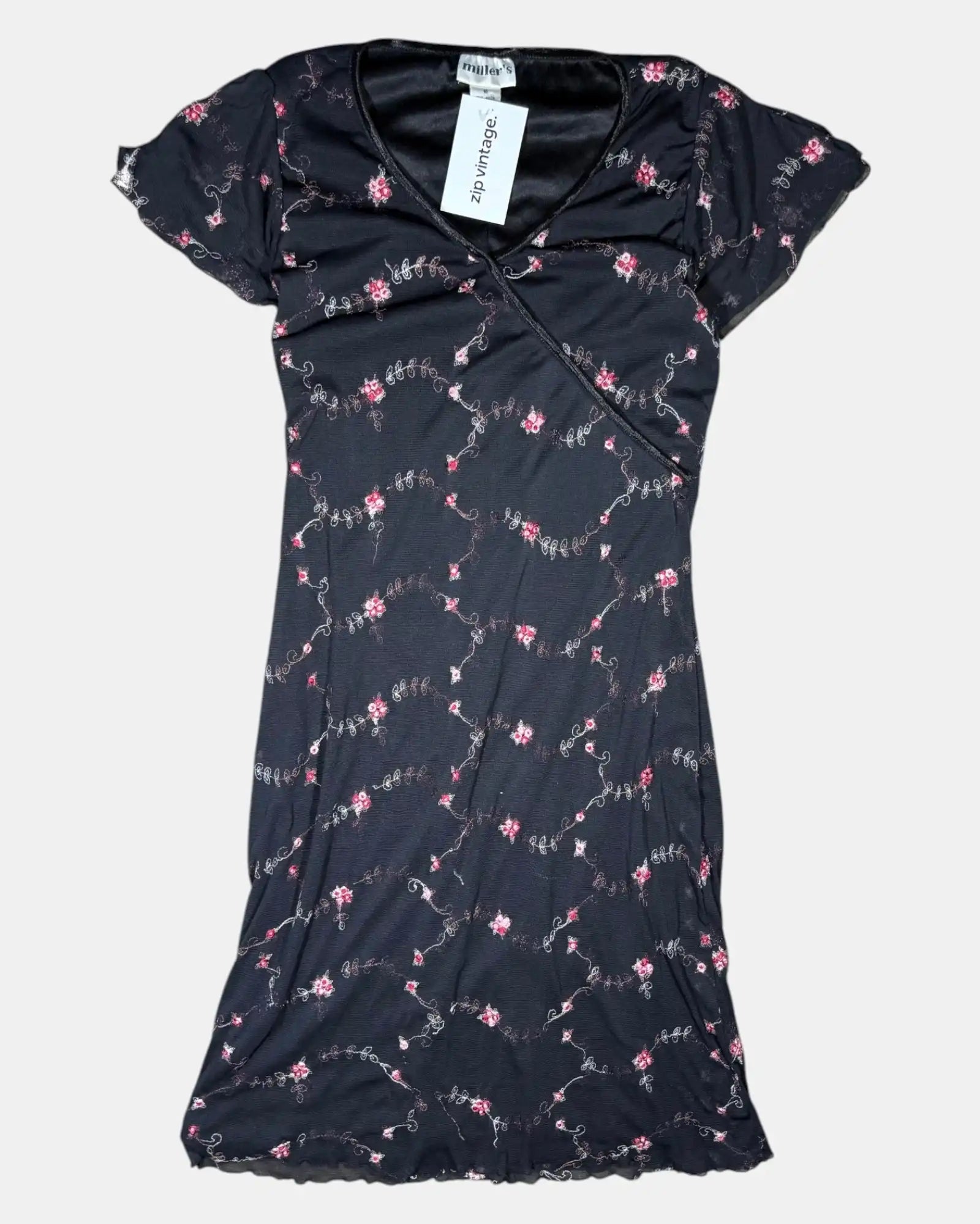 Black & Pink Floral Wrap Dress