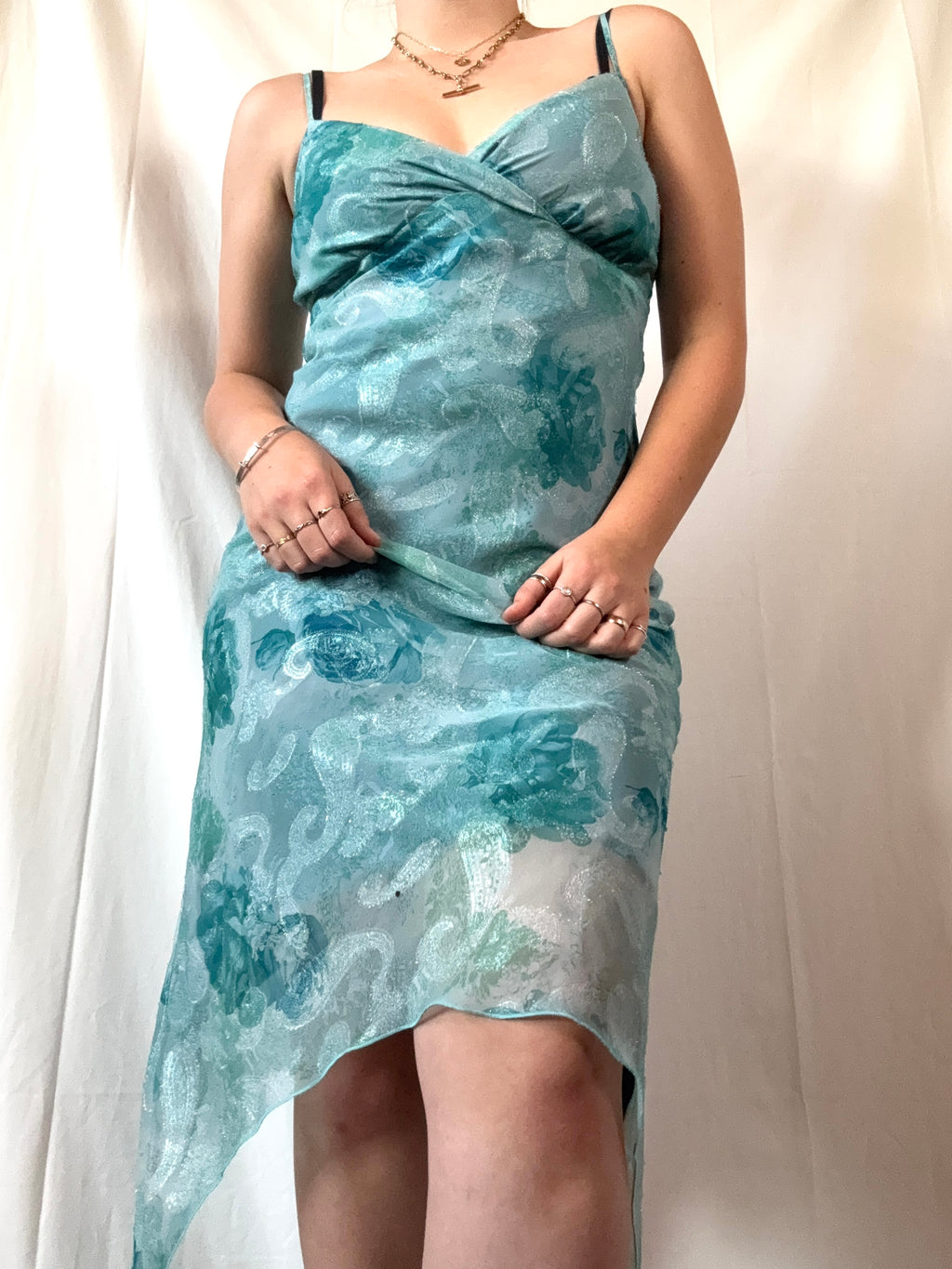 Y2K Blue & Green Fairy Core Dress | Estimated Size 10-12 - Zip Vintage