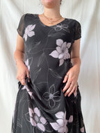 Black & Pink Floral Flowy Dress | Size 12