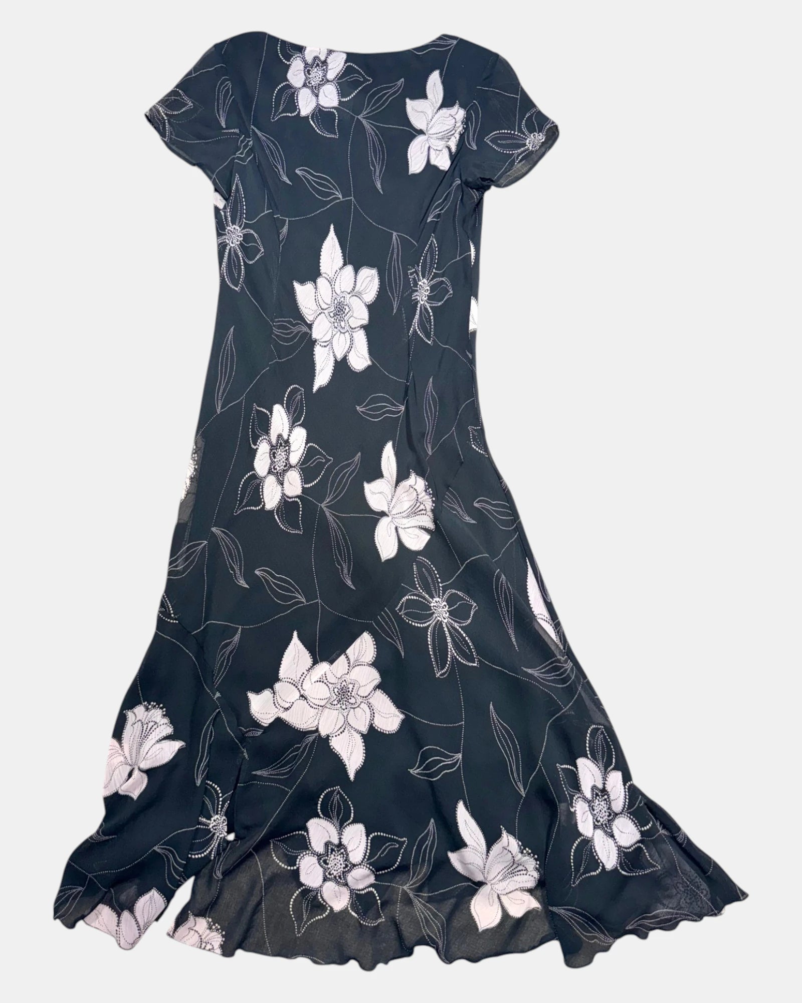 Black & Pink Floral Flowy Dress | Size 12