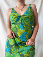 Green and Blue Floral Dress | Size M
