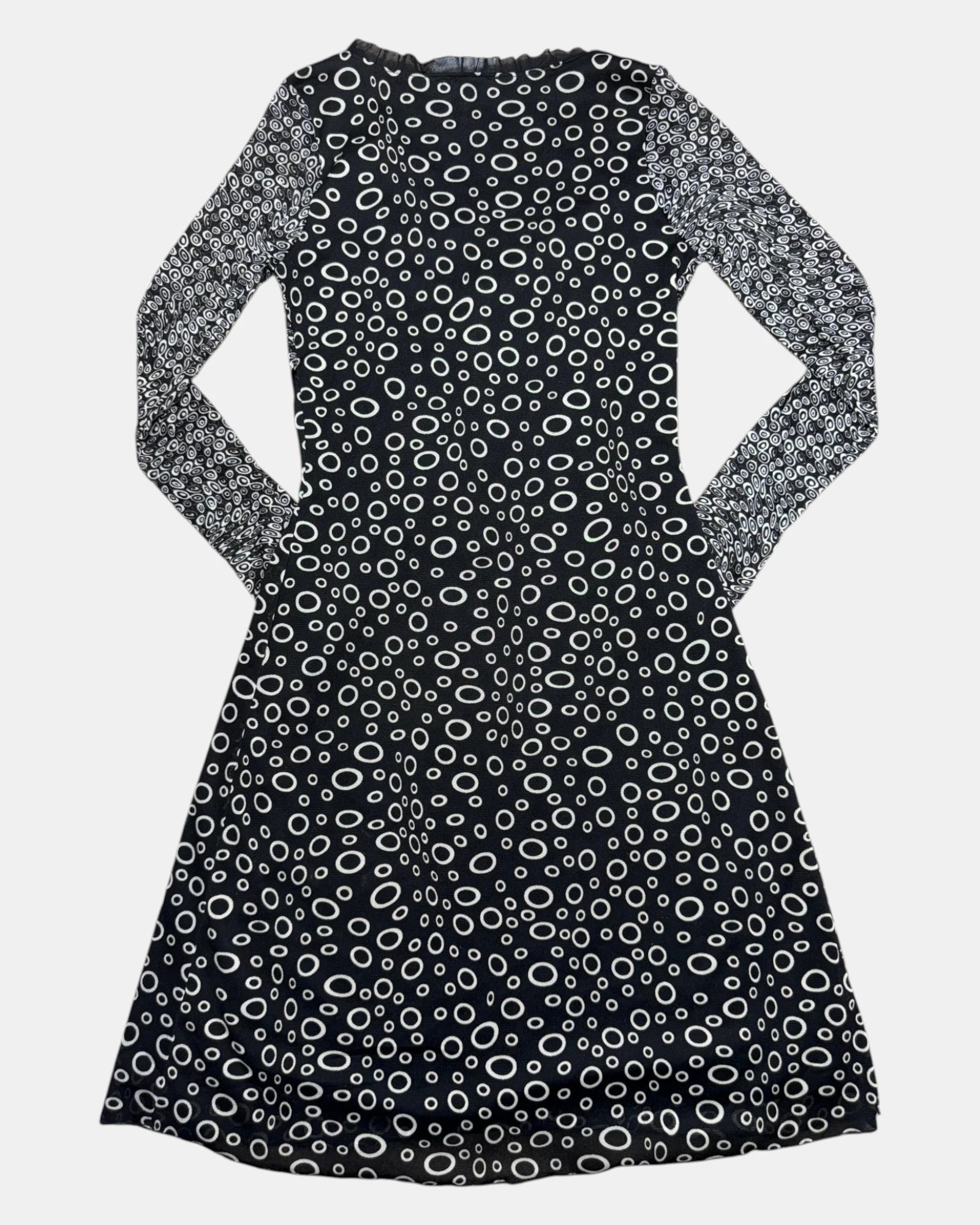 Black and White Mesh Long Sleeve Dress | Est. Size 10