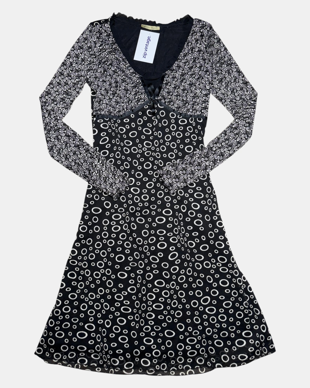 Black and White Mesh Long Sleeve Dress | Est. Size 10