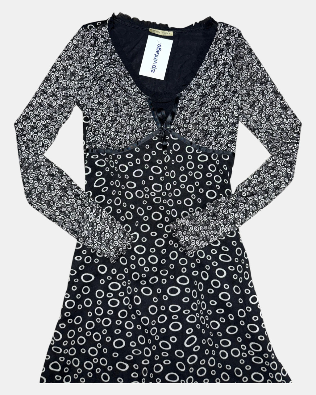Black and White Mesh Long Sleeve Dress | Est. Size 10