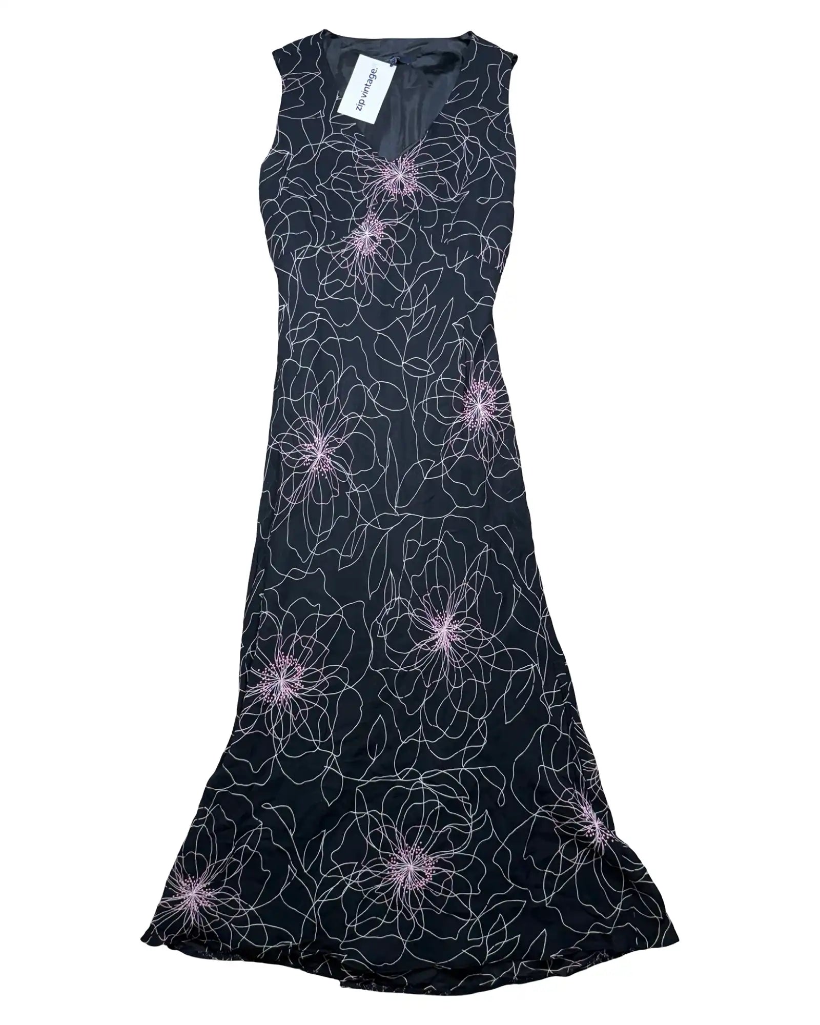 Black Maxi Dress with White Pink Design