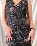 Black Maxi Dress with White Pink Design