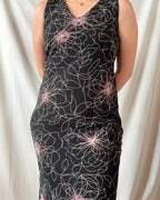 Black Maxi Dress with White Pink Design