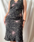 Black Maxi Dress with White Pink Design