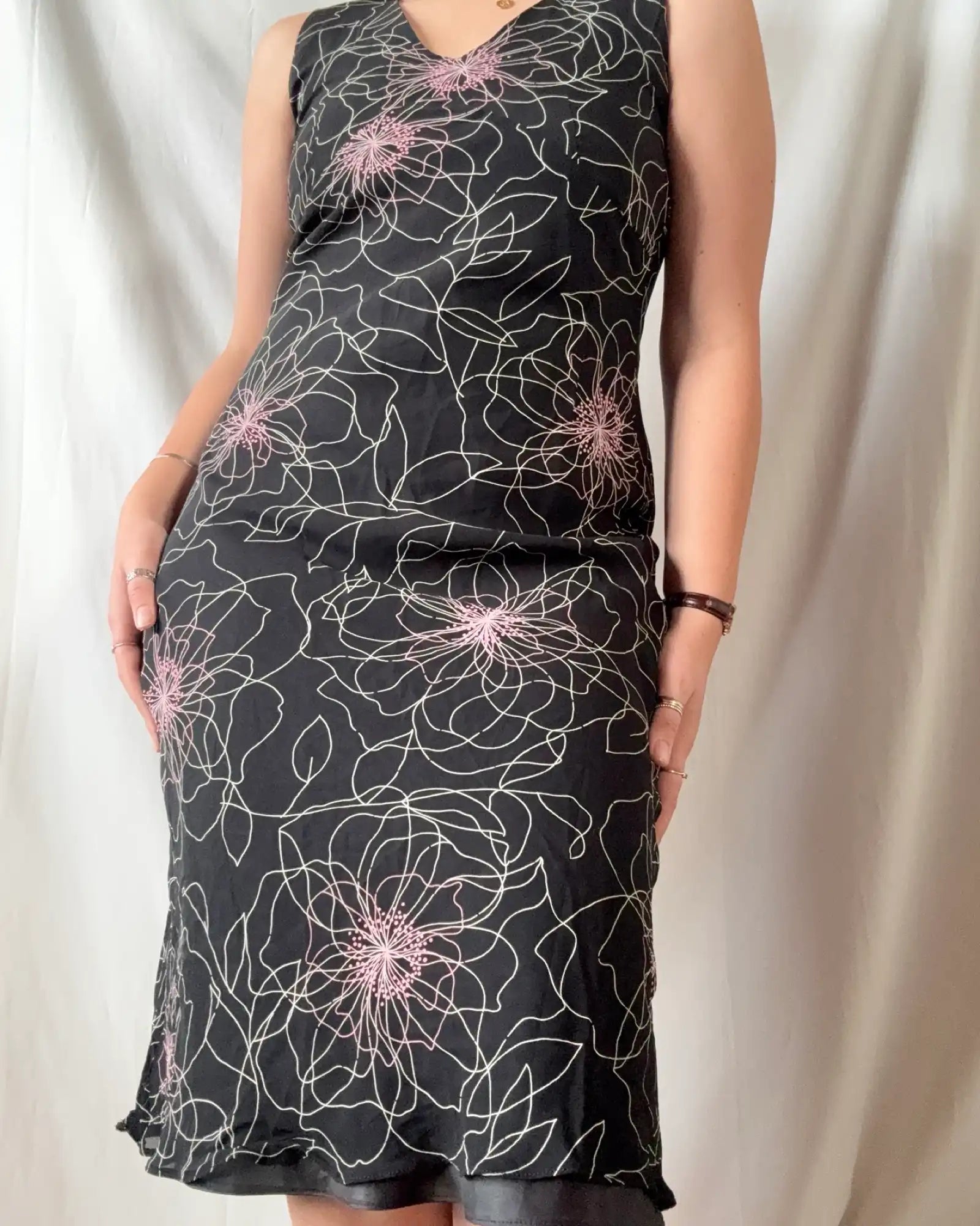 Black Maxi Dress with White Pink Design