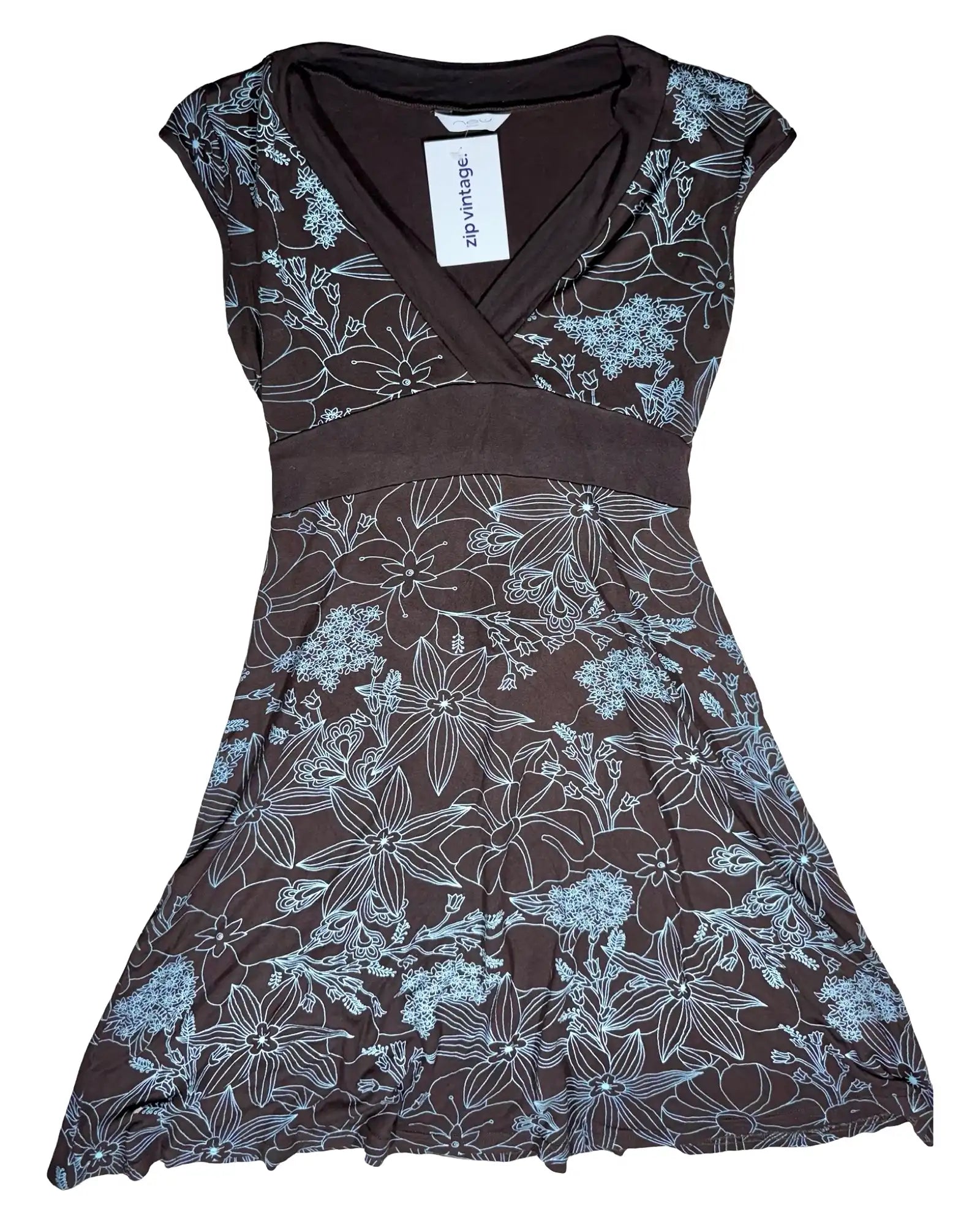 Brown and Blue Wrap Dress