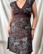 Brown and Blue Wrap Dress