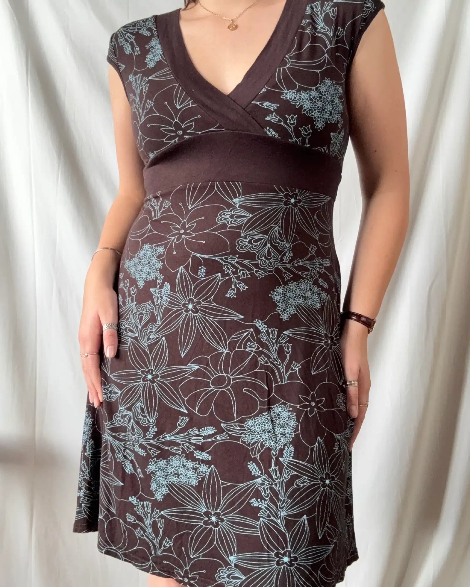 Brown and Blue Wrap Dress