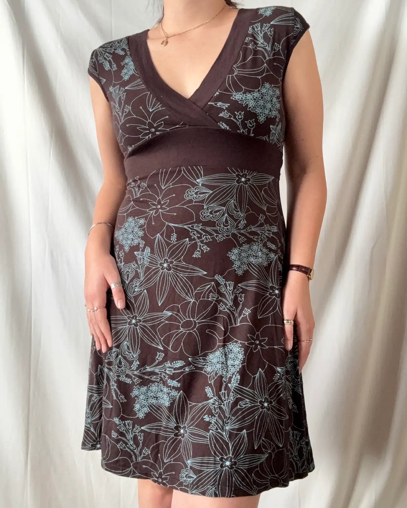 Brown and Blue Wrap Dress