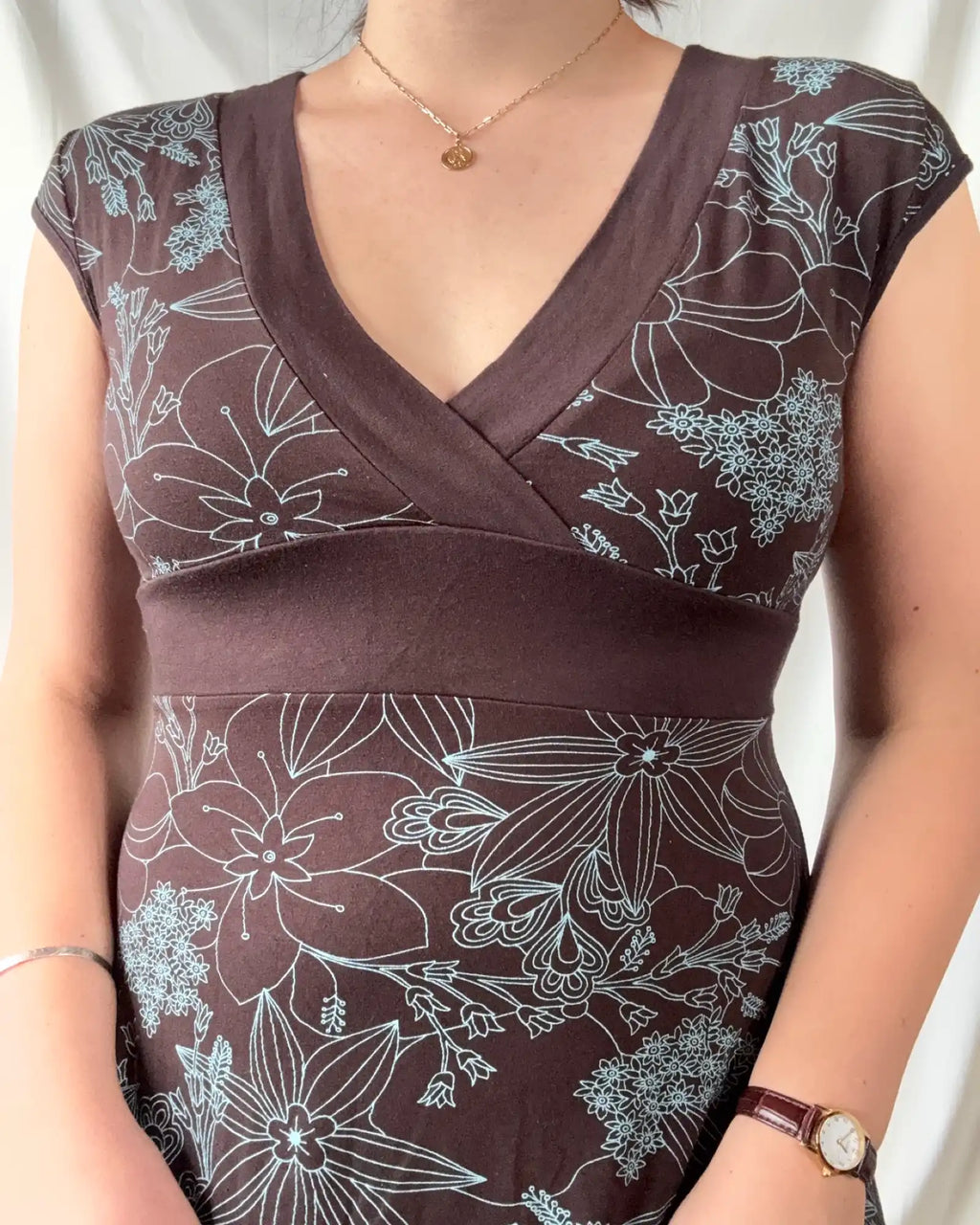 Brown and Blue Wrap Dress