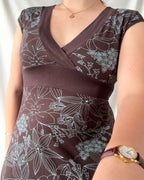 Brown and Blue Wrap Dress