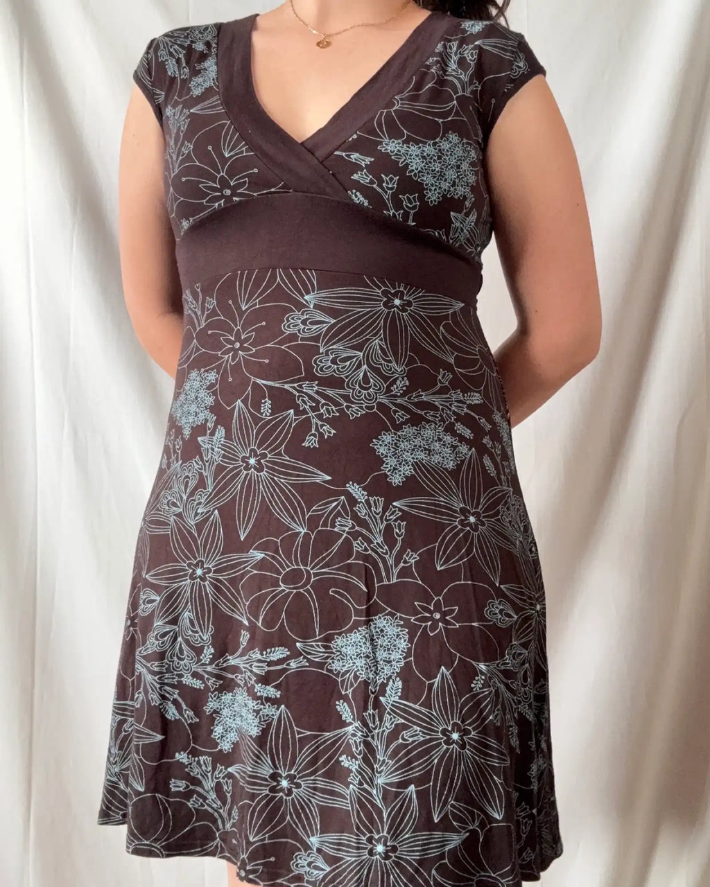 Brown and Blue Wrap Dress