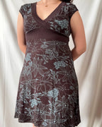 Brown and Blue Wrap Dress