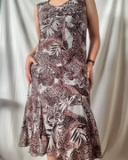 White Brown Pink Flowy Maxi Dress