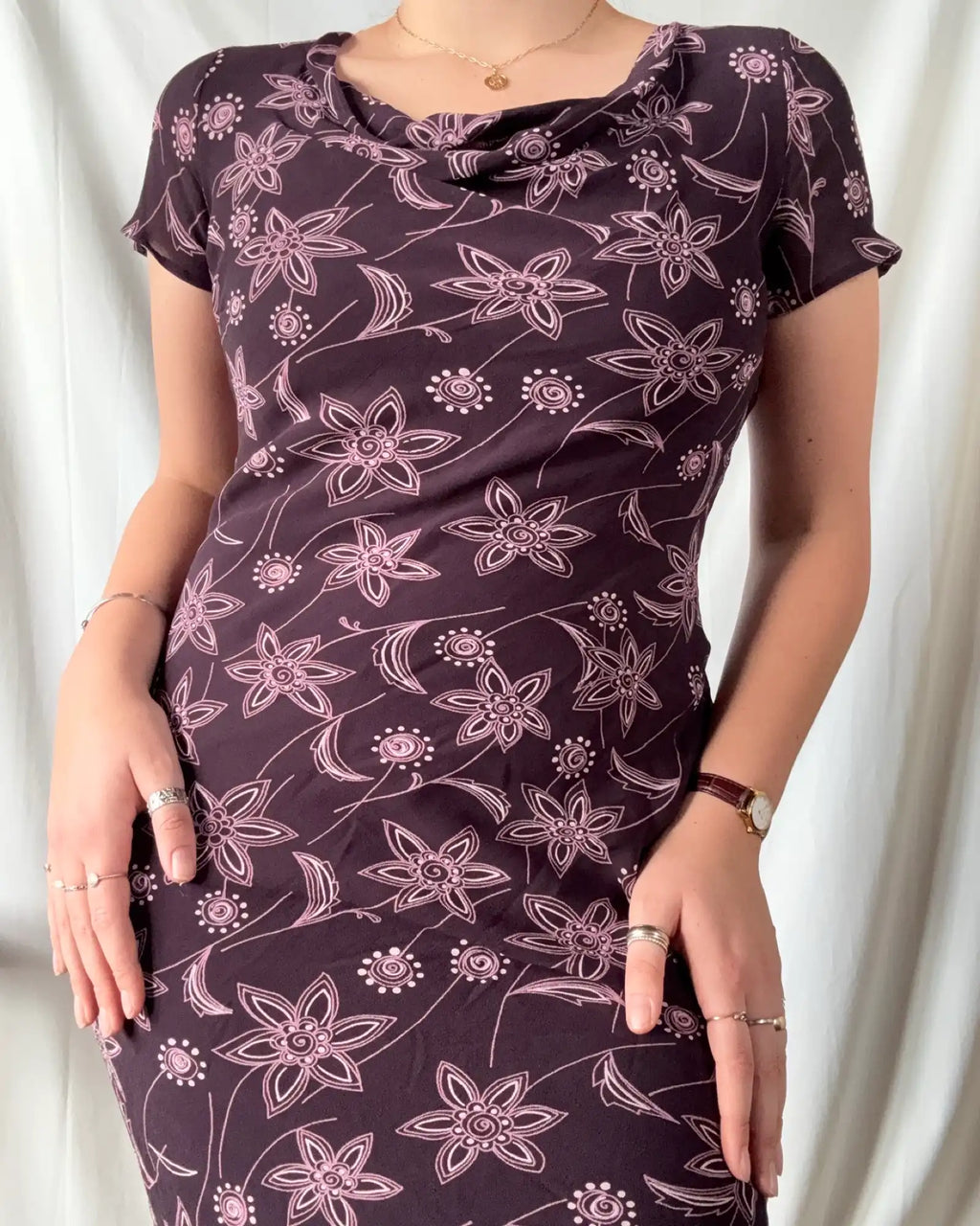 Brown and Pink Flowy Maxi Dress