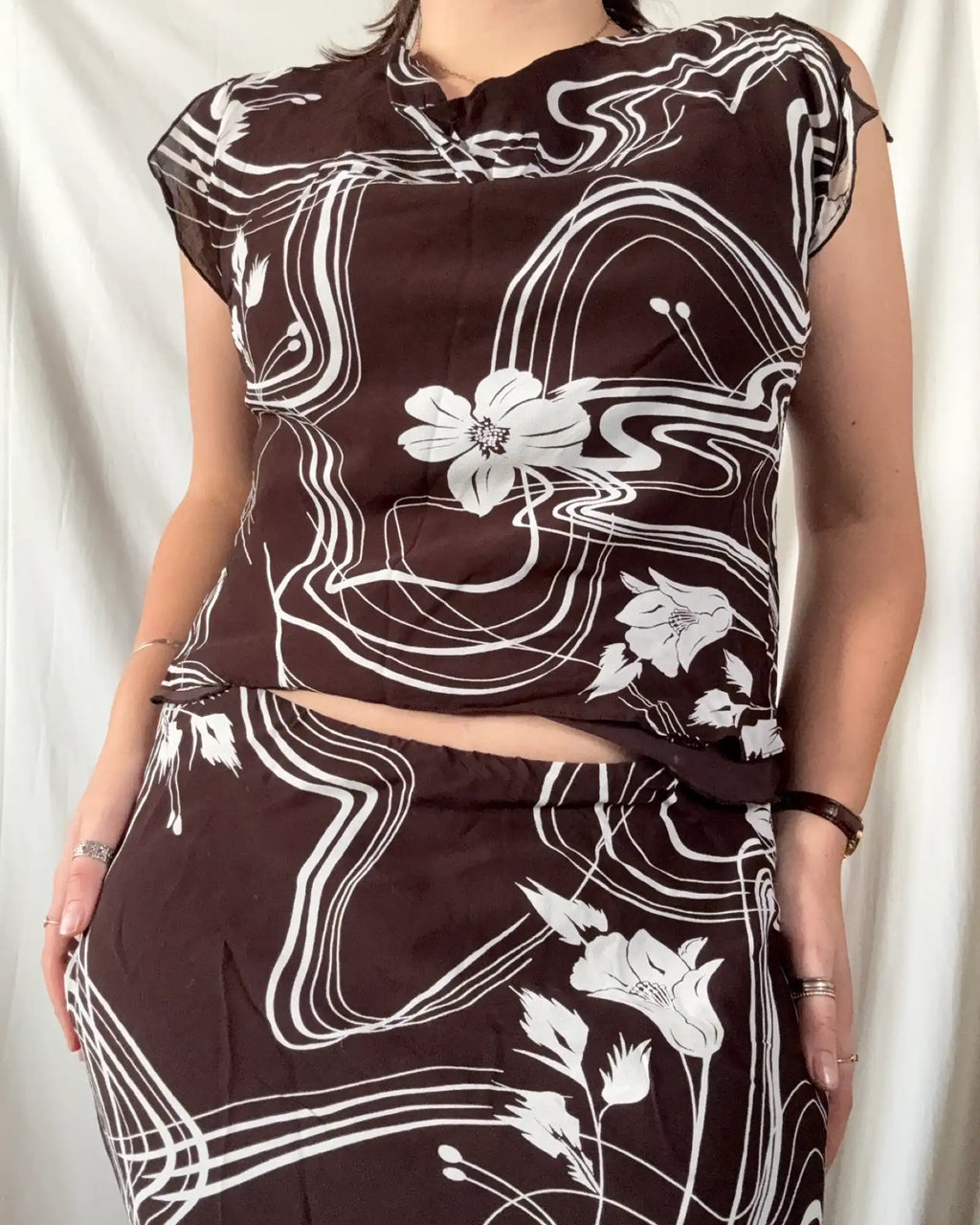 Brown and White Two Piece Set