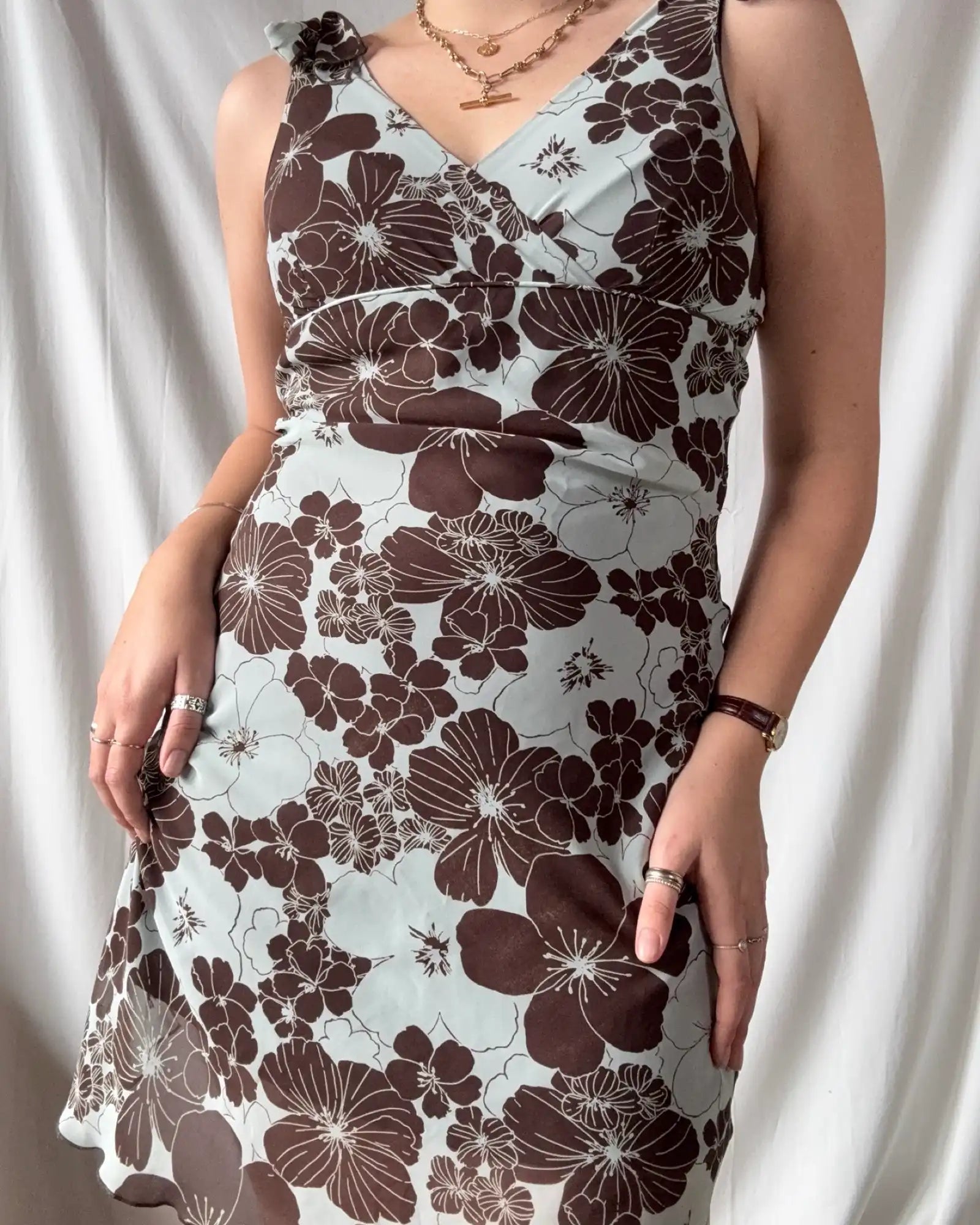 Blue and Brown Flowy Floral Dress