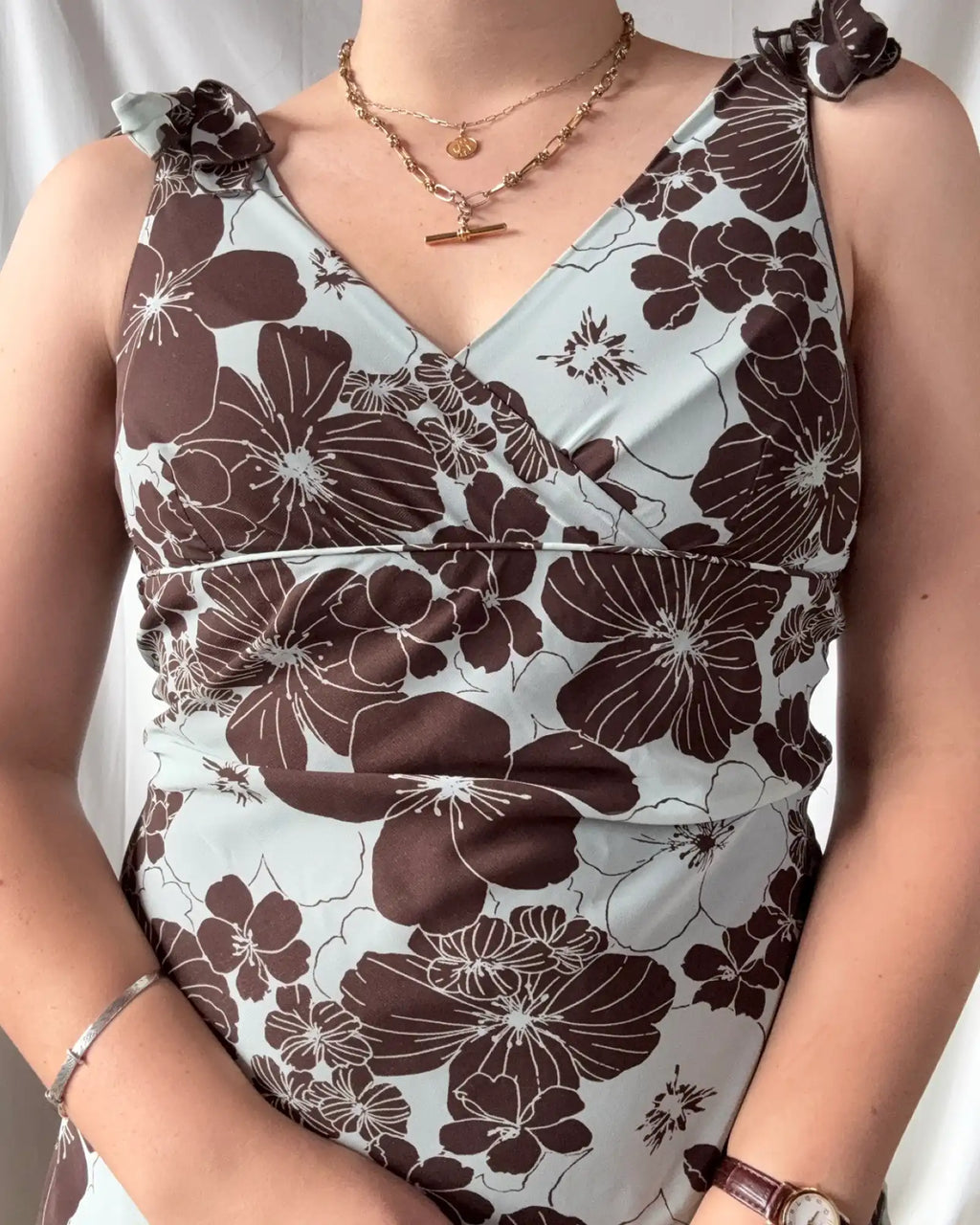 Blue and Brown Flowy Floral Dress