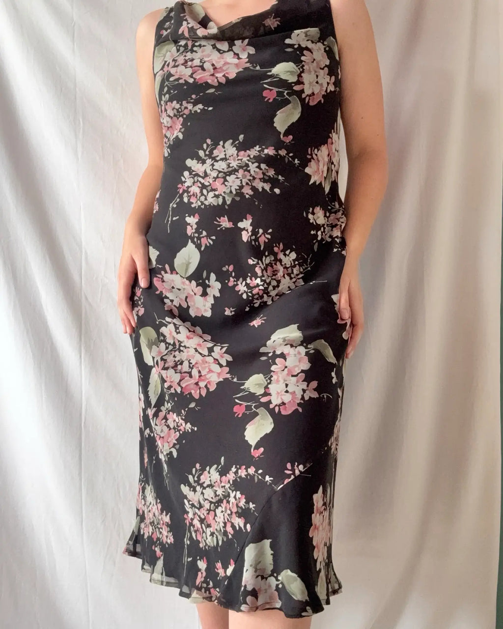 Black Green and Pink Flowy Maxi Dress