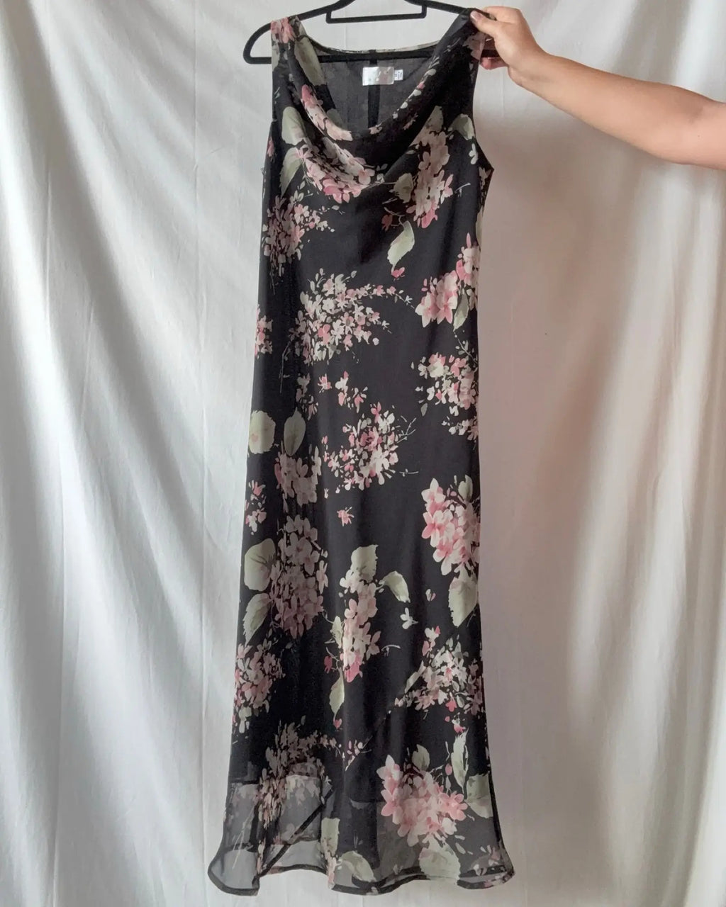 Black Green and Pink Flowy Maxi Dress