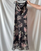 Black Green and Pink Flowy Maxi Dress