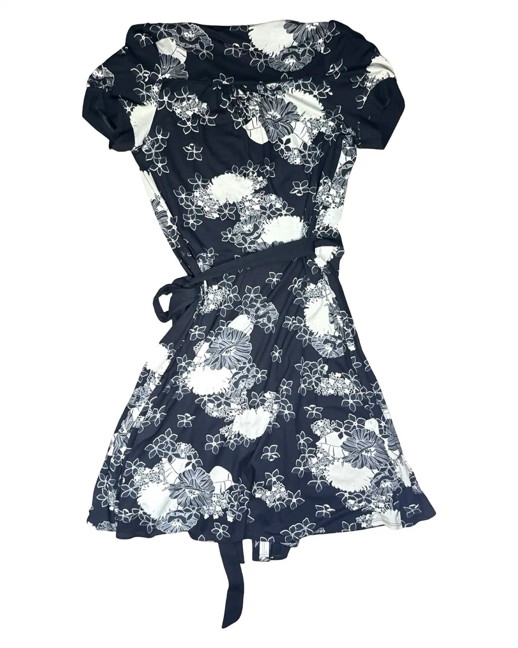 Black Cream Floral Wrap Dress