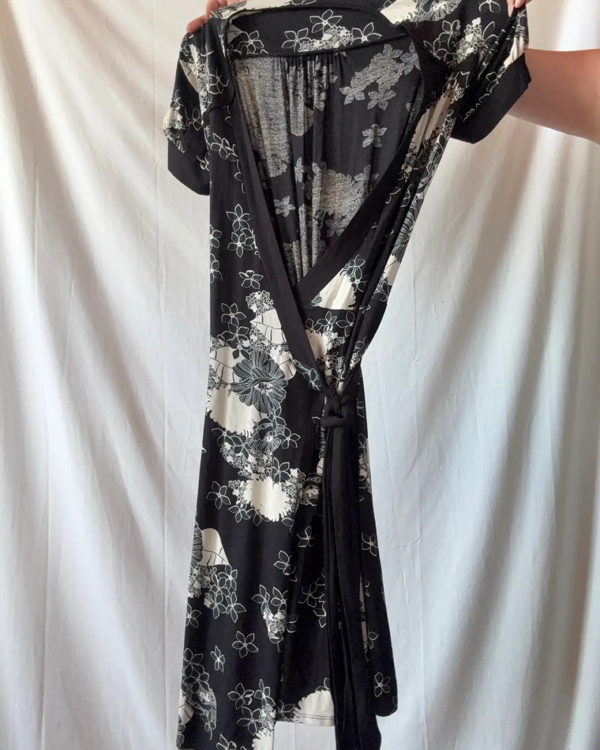 Black Cream Floral Wrap Dress