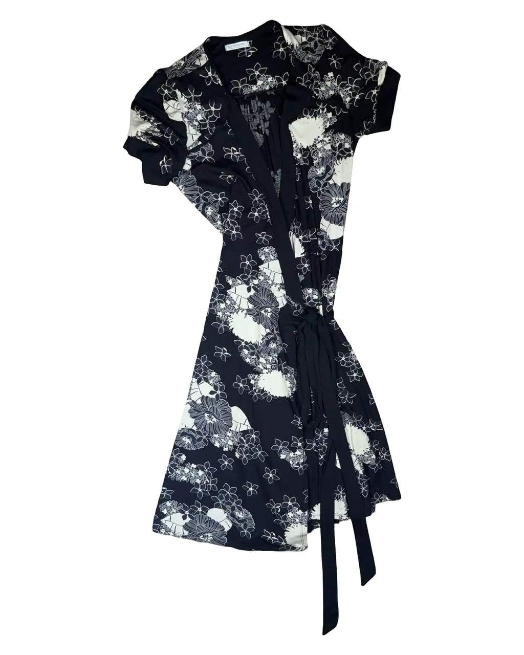 Black Cream Floral Wrap Dress