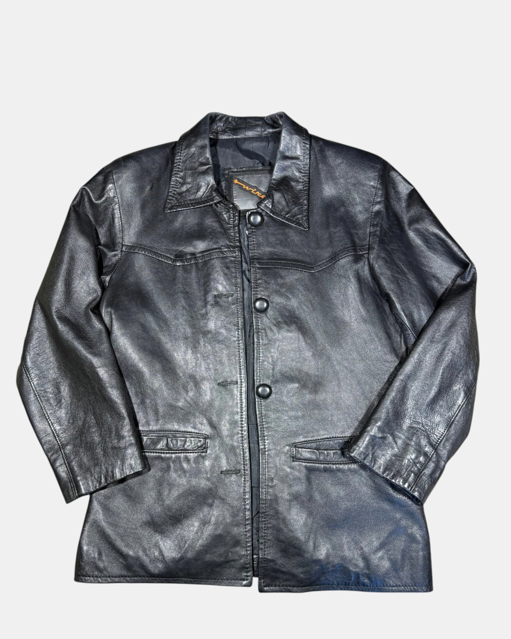 Black Leather Button-Up Jacket | Size S