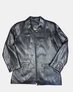Black Leather Button-Up Jacket | Size S