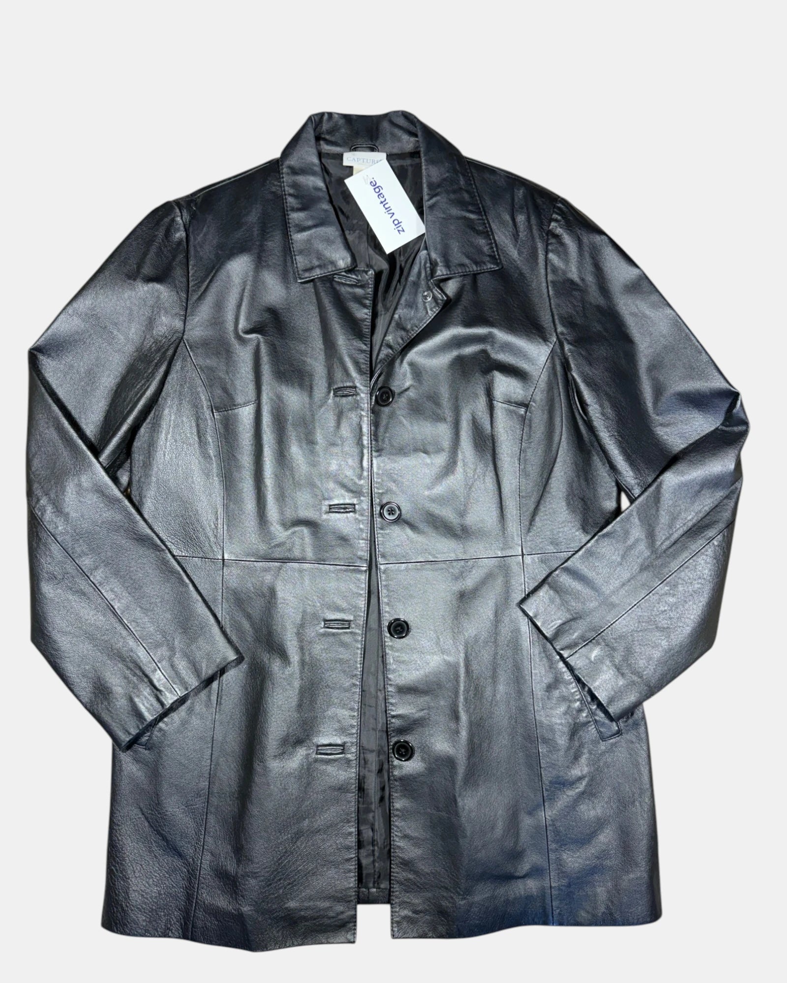 Mid Length Black Leather Jacket | Est. Size 12-16