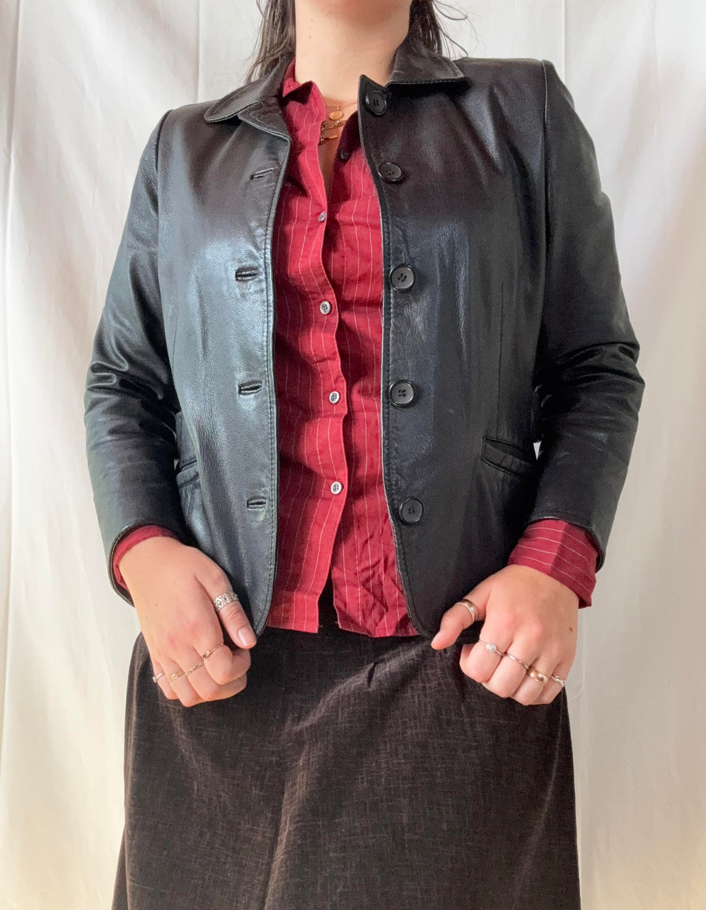 Black Fitted Leather Jacket | Size S