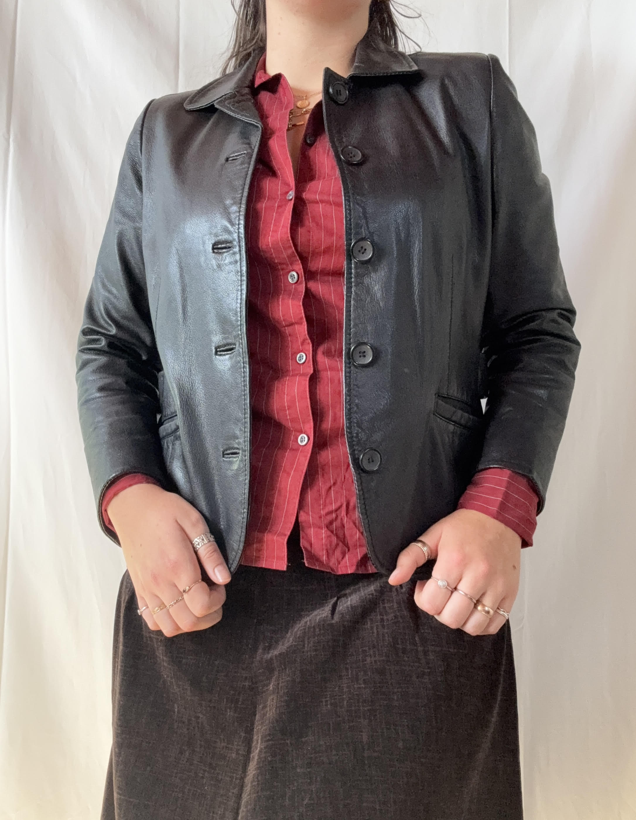 Black Fitted Leather Jacket | Size S