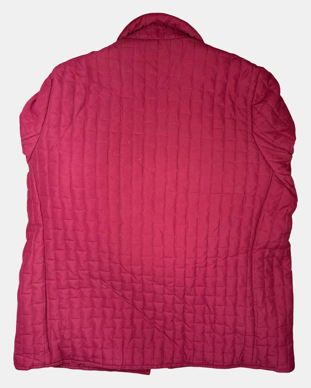 Red Winter Coat with Square Pattern