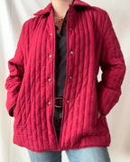 Red Winter Coat with Square Pattern