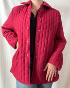 Red Winter Coat with Square Pattern