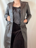 Brown Long Thick Leather Coat | Estimated size 10 - Zip Vintage