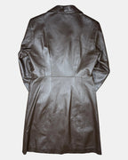 Brown Long Thick Leather Coat | Estimated size 10 - Zip Vintage
